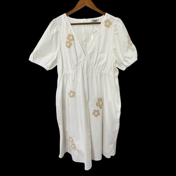 Madewell Dresses & Skirts - Madewell Annamarie Floral Applique Puff Sleeve Mini Dress Size 14 White Resort